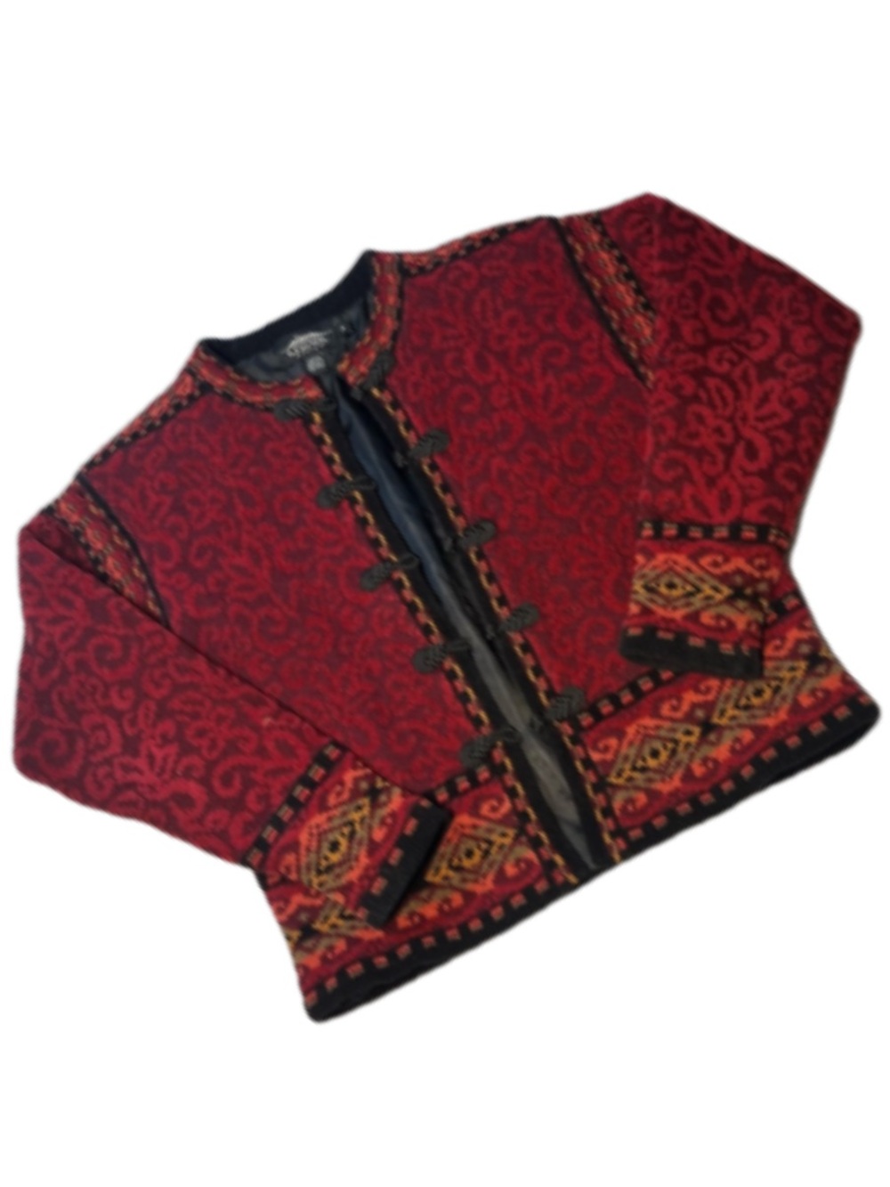 Vtg Icelandic Design Women’s Small Wool Blend Sweater Jacket Red Nordic Cardigan